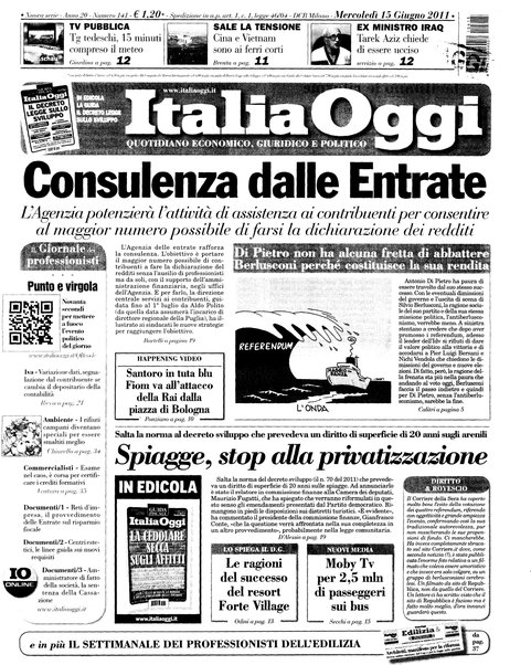 Italia oggi : quotidiano di economia finanza e politica